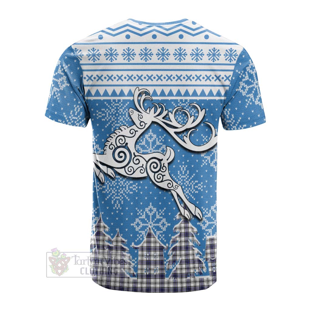 Tartan Vibes Clothing Hannay Clan Christmas Cotton T-shirt Celtic Reindeer Style