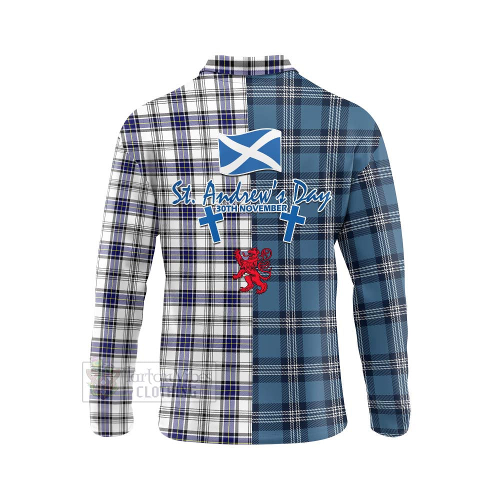 Tartan Vibes Clothing Hannay Tartan Long Sleeve Polo Shirt Happy St. Andrew's Day Half Tartan Style