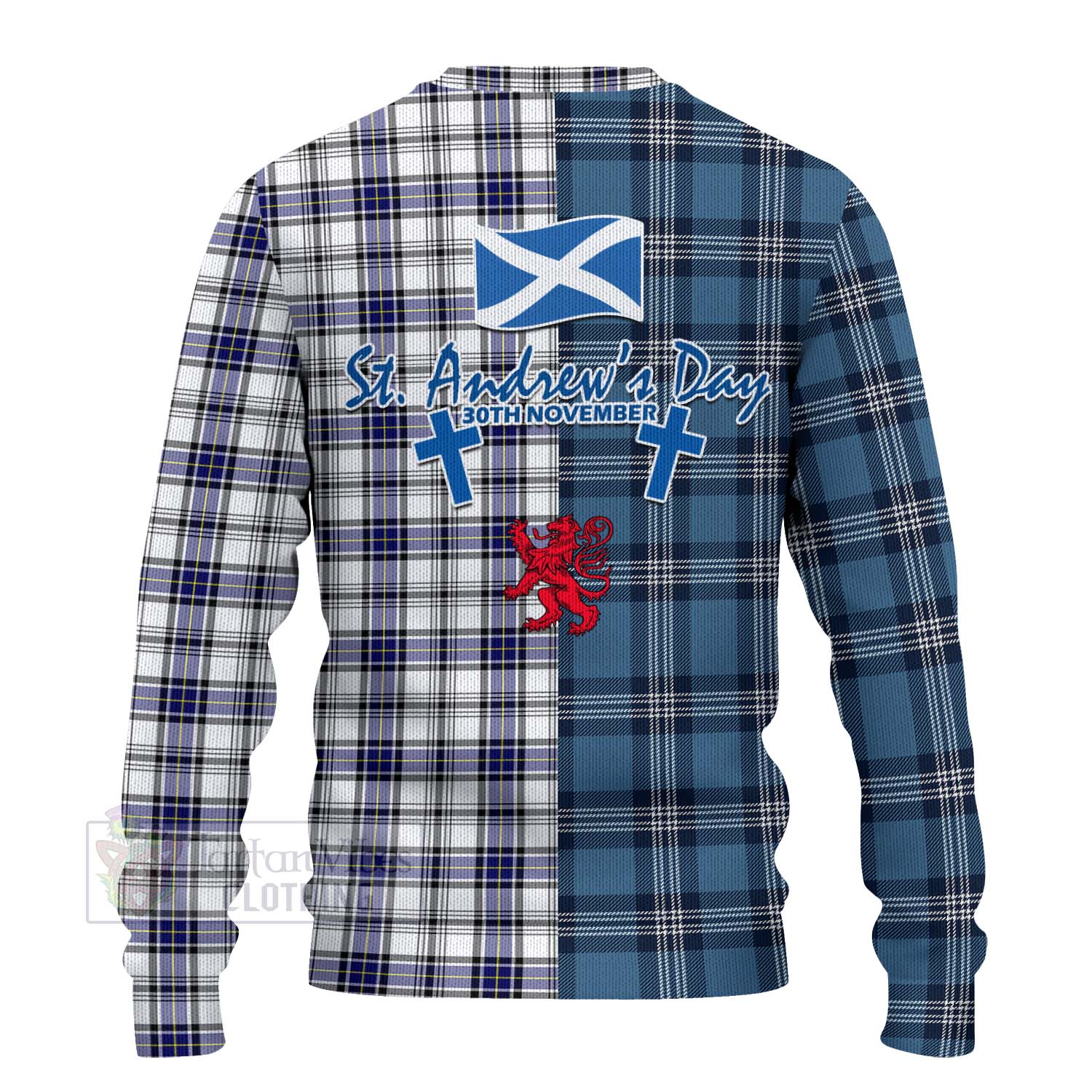 Tartan Vibes Clothing Hannay Tartan Knitted Sweater Happy St. Andrew's Day Half Tartan Style