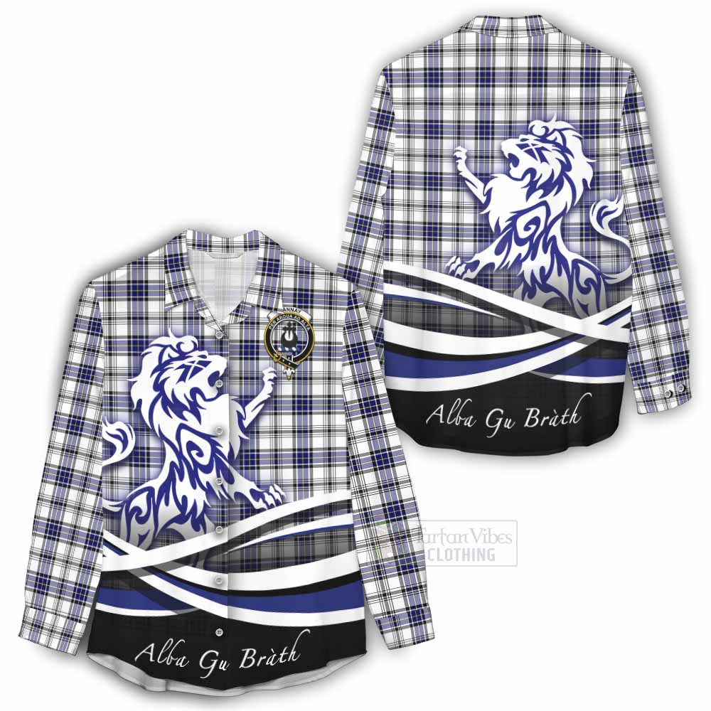 Tartan Vibes Clothing Hannay Tartan Women's Casual Shirt with Alba Gu Brath Regal Lion Emblem