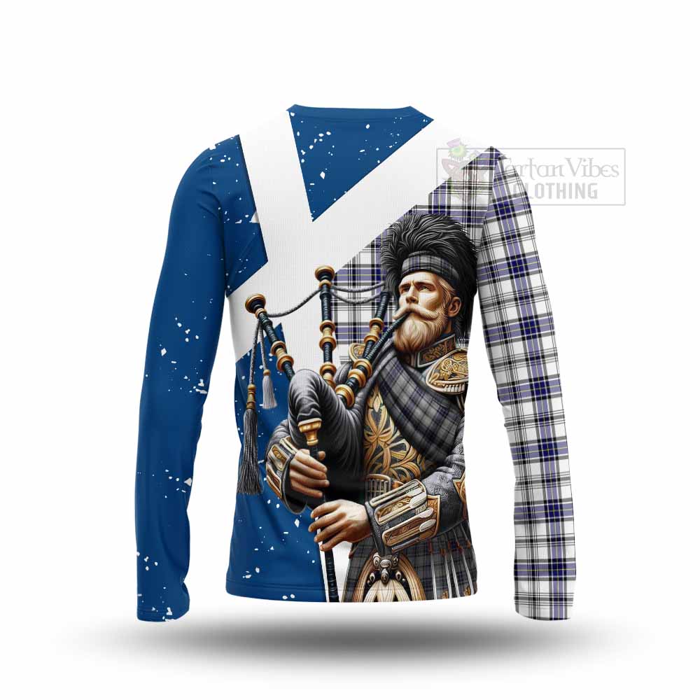 Tartan Vibes Clothing Hannay Tartan Long Sleeve T-Shirt with Family Crest Scottish Bagpiper Vibes