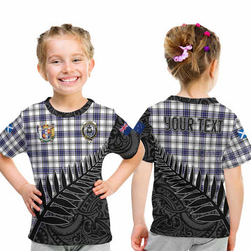 Hannay Crest Tartan Kid T-Shirt with New Zealand Silver Fern Half Style - Tartan Vibes Clothing