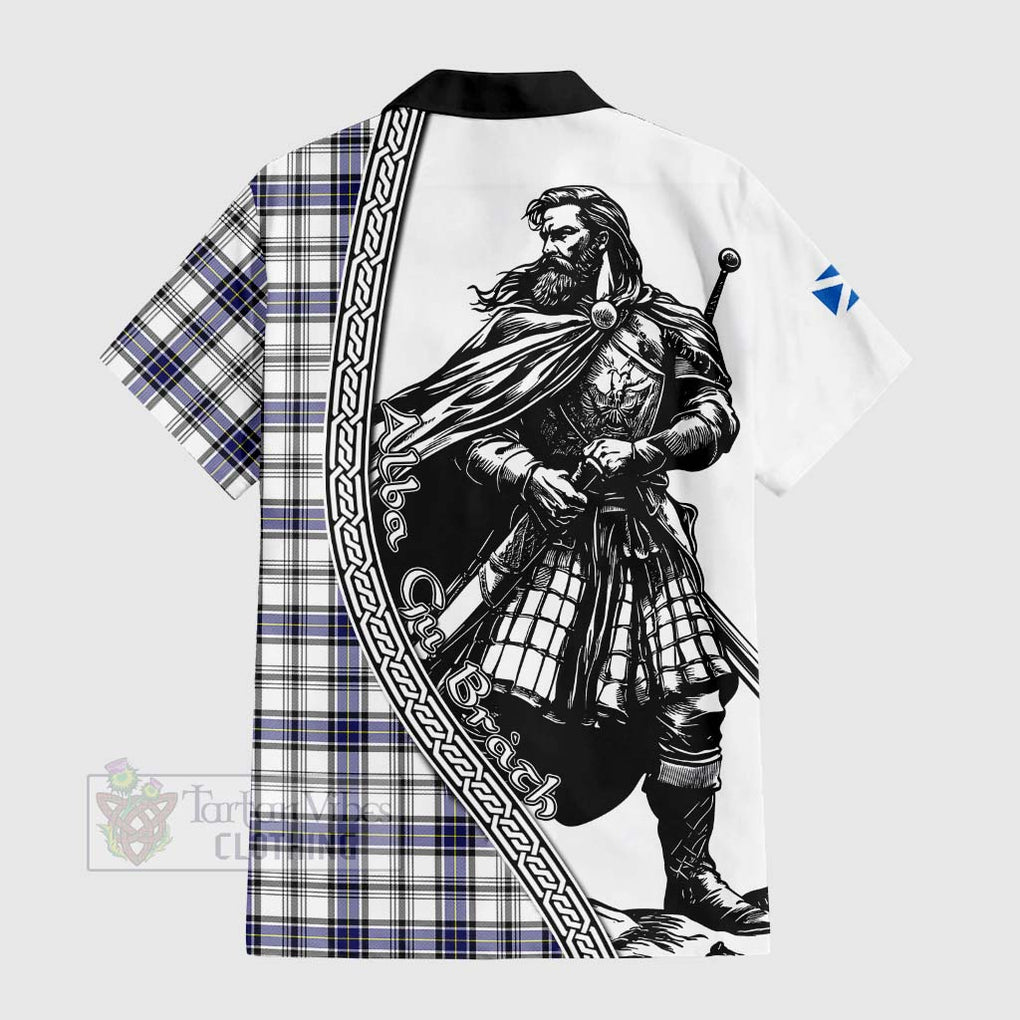 Tartan Vibes Clothing Hannay Tartan Clan Crest Short Sleeve Button Shirt with Highlander Warrior Celtic Style