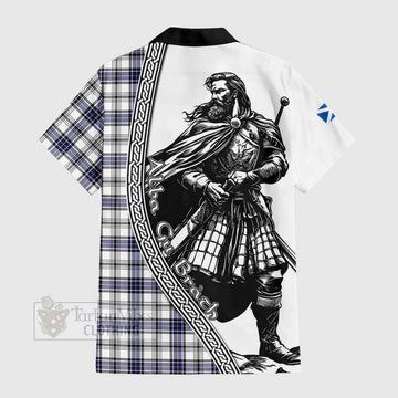 Hannay Tartan Clan Crest Short Sleeve Button Shirt with Highlander Warrior Celtic Style