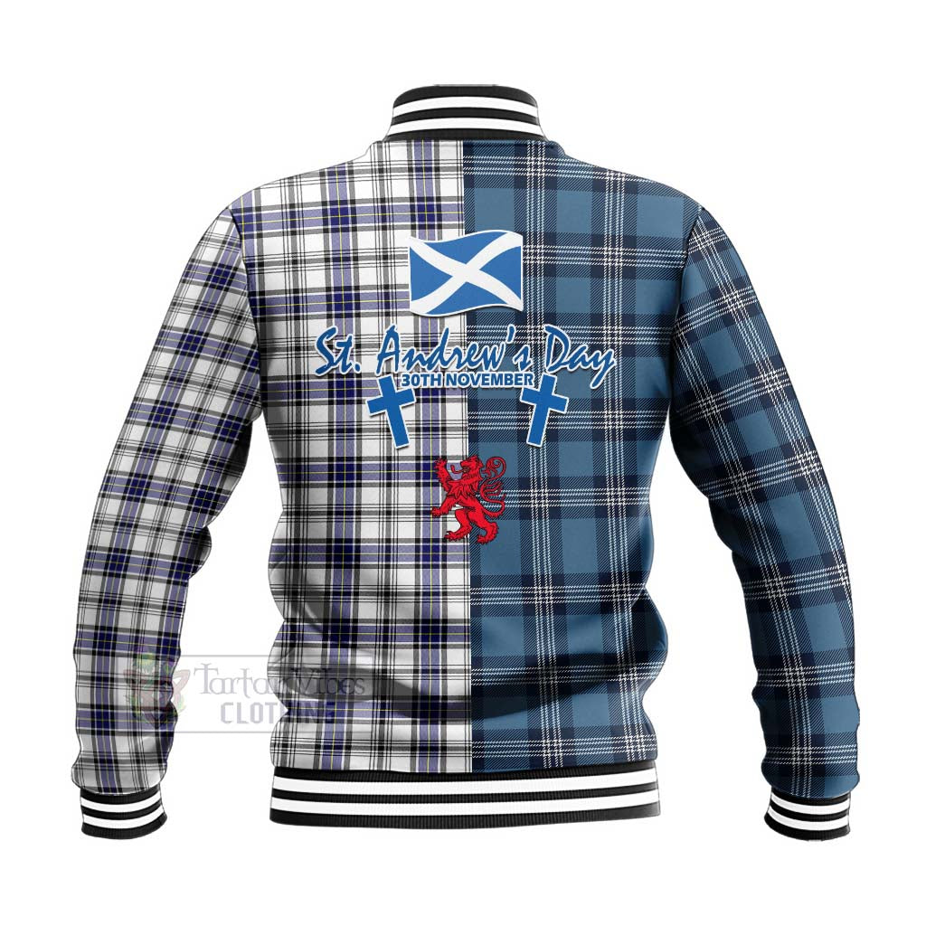 Tartan Vibes Clothing Hannay Tartan Baseball Jacket Happy St. Andrew's Day Half Tartan Style