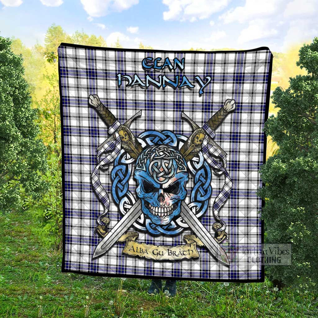 Tartan Vibes Clothing Hannay Tartan Quilt with Celtic Skull Alba Gu Brath Style