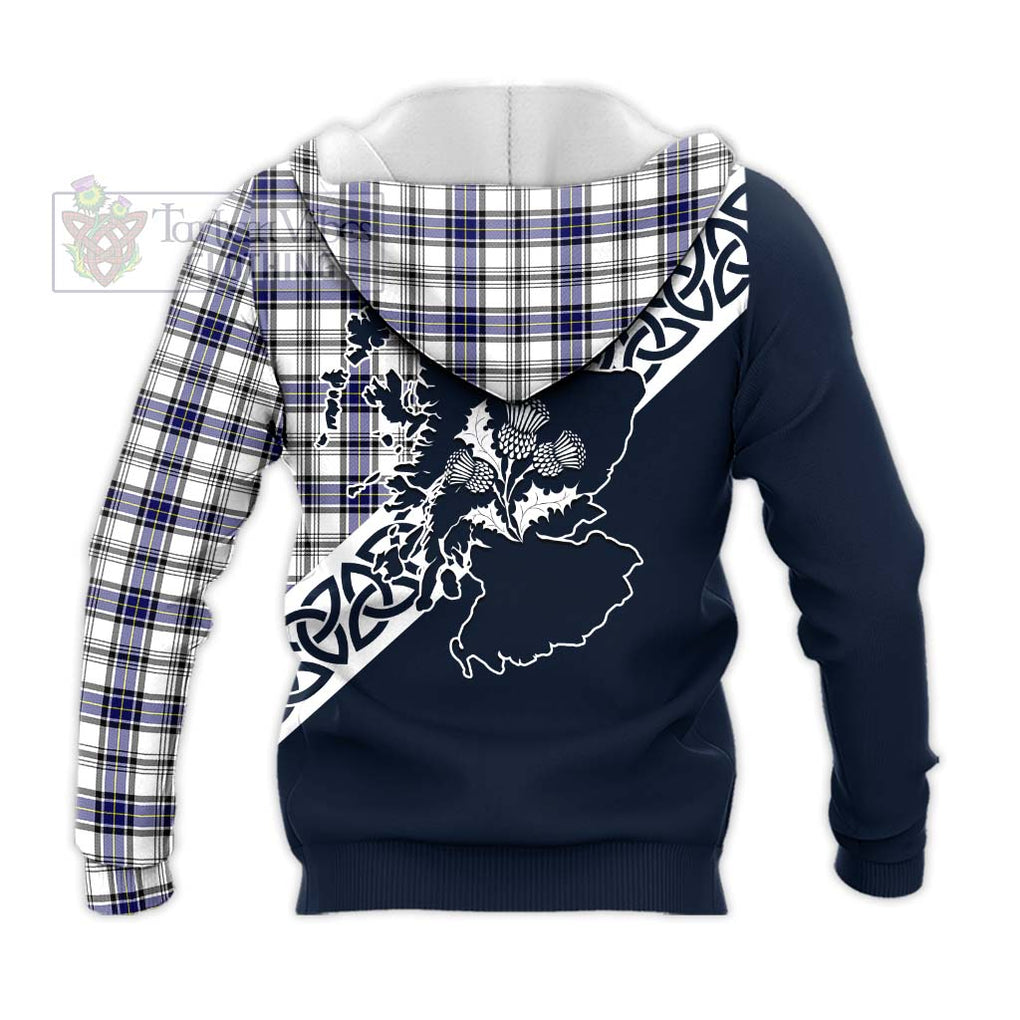 Tartan Vibes Clothing Hannay Tartan Knitted Hoodie Featuring Thistle and Scotland Map