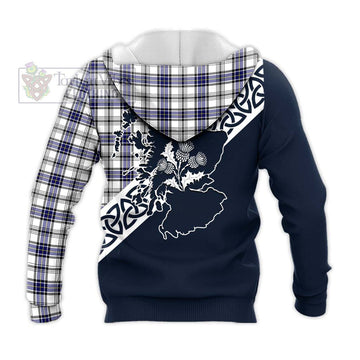 Hannay Tartan Knitted Hoodie Featuring Thistle and Scotland Map