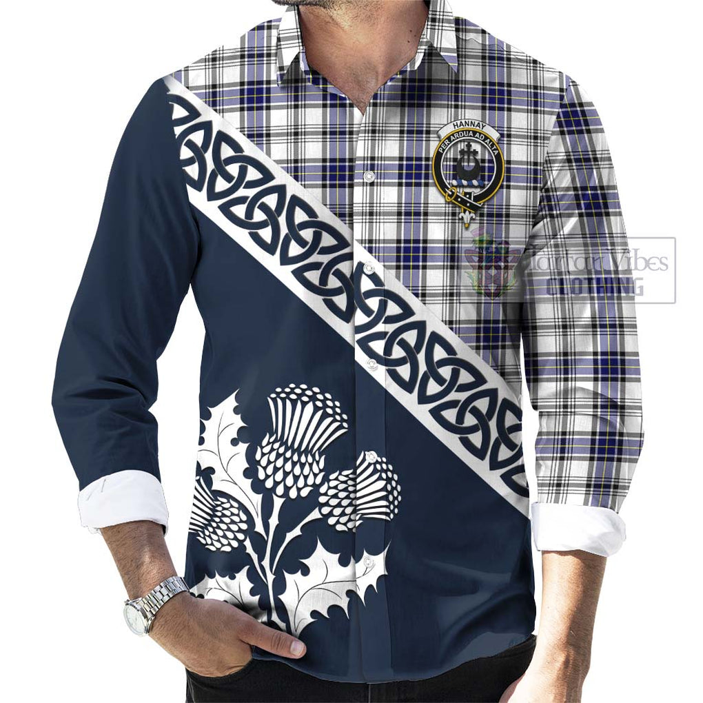 Hannay Tartan Long Sleeve Button Shirt Featuring Thistle and Scotland Map Men's Shirt - Tartan Vibes Clothing