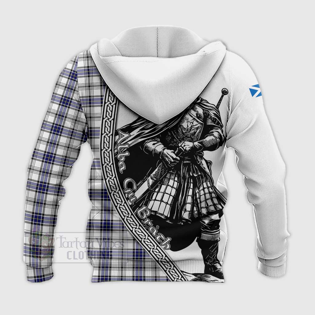 Tartan Vibes Clothing Hannay Tartan Clan Crest Knitted Hoodie with Highlander Warrior Celtic Style