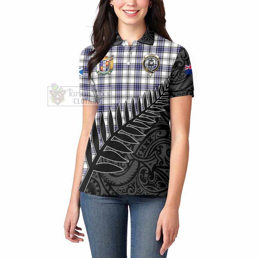 Tartan Vibes Clothing Hannay Crest Tartan Women's Polo Shirt with New Zealand Silver Fern Half Style