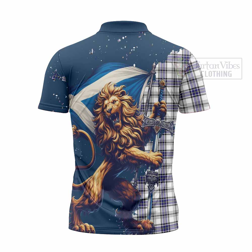 Tartan Vibes Clothing Hannay Tartan Family Crest Zipper Polo Shirt with Scottish Majestic Lion