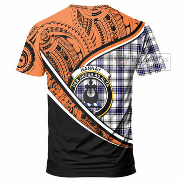 Hannay Crest Tartan T-Shirt with Polynesian Vibes Style - Orange Version