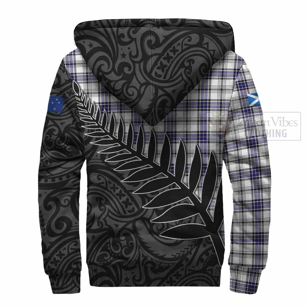 Tartan Vibes Clothing Hannay Crest Tartan Sherpa Hoodie with New Zealand Silver Fern Half Style