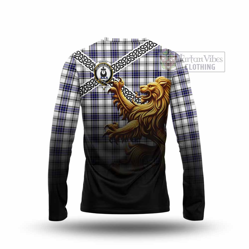 Hannay Crest Tartan Long Sleeve T-Shirt with Golden Lion Emblem Celtic Style - Tartan Vibes Clothing