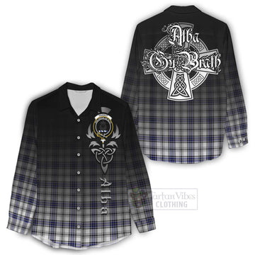 Hannay Tartan Women's Casual Shirt Featuring Alba Gu Brath Family Crest Celtic Inspired