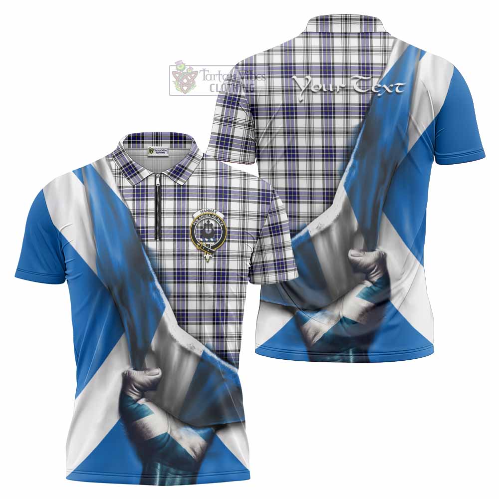 Tartan Vibes Clothing Hannay Tartan Zipper Polo Shirt with Family Crest Scotland Patriotic Style