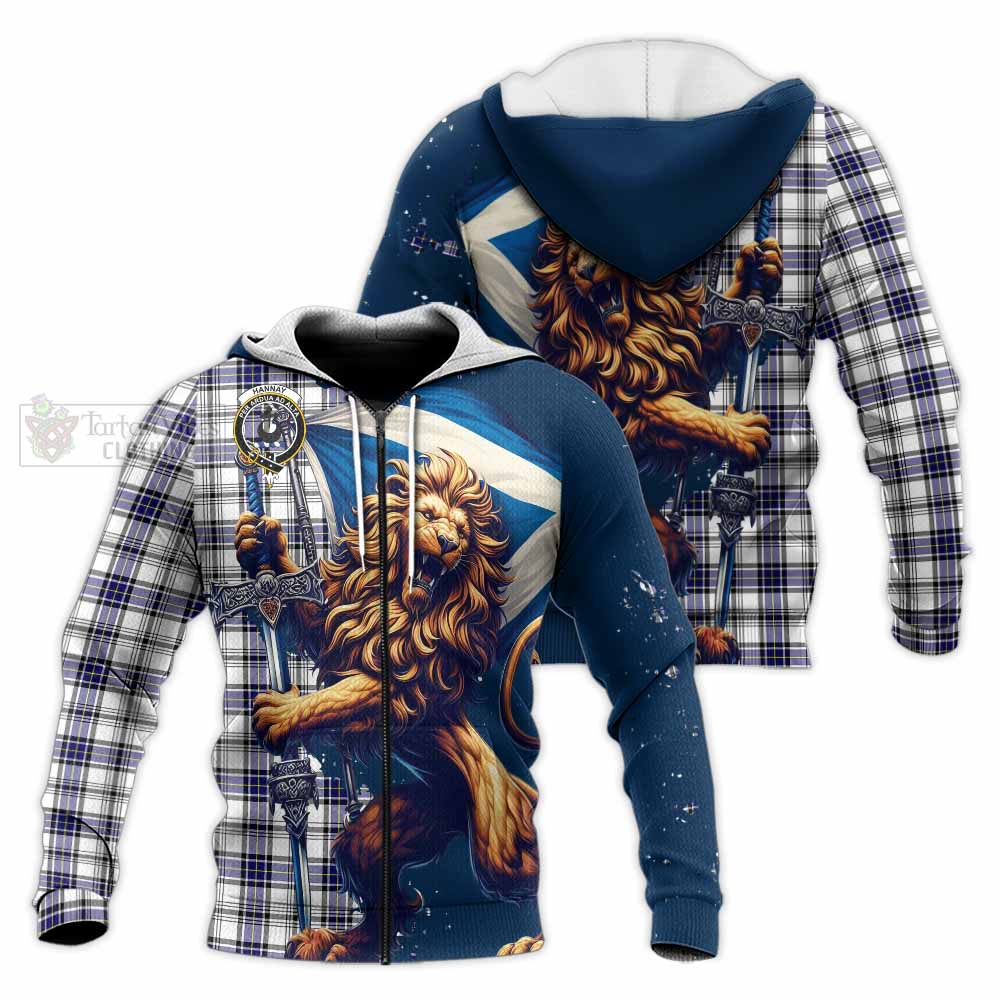 Tartan Vibes Clothing Hannay Tartan Family Crest Knitted Hoodie with Scottish Majestic Lion