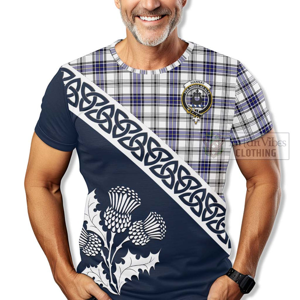 Hannay Tartan T-Shirt Featuring Thistle and Scotland Map