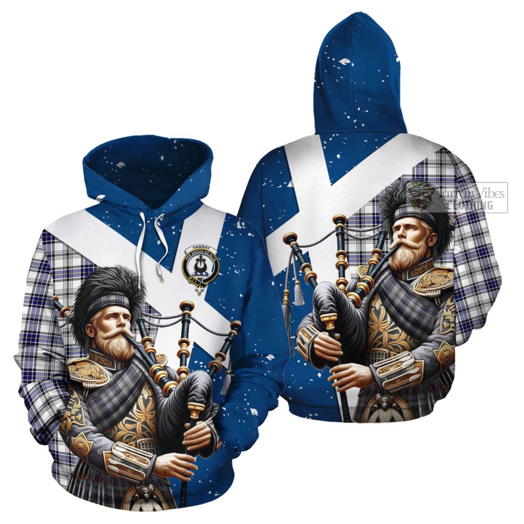 Tartan Vibes Clothing Hannay Tartan Cotton Hoodie with Family Crest Scottish Bagpiper Vibes