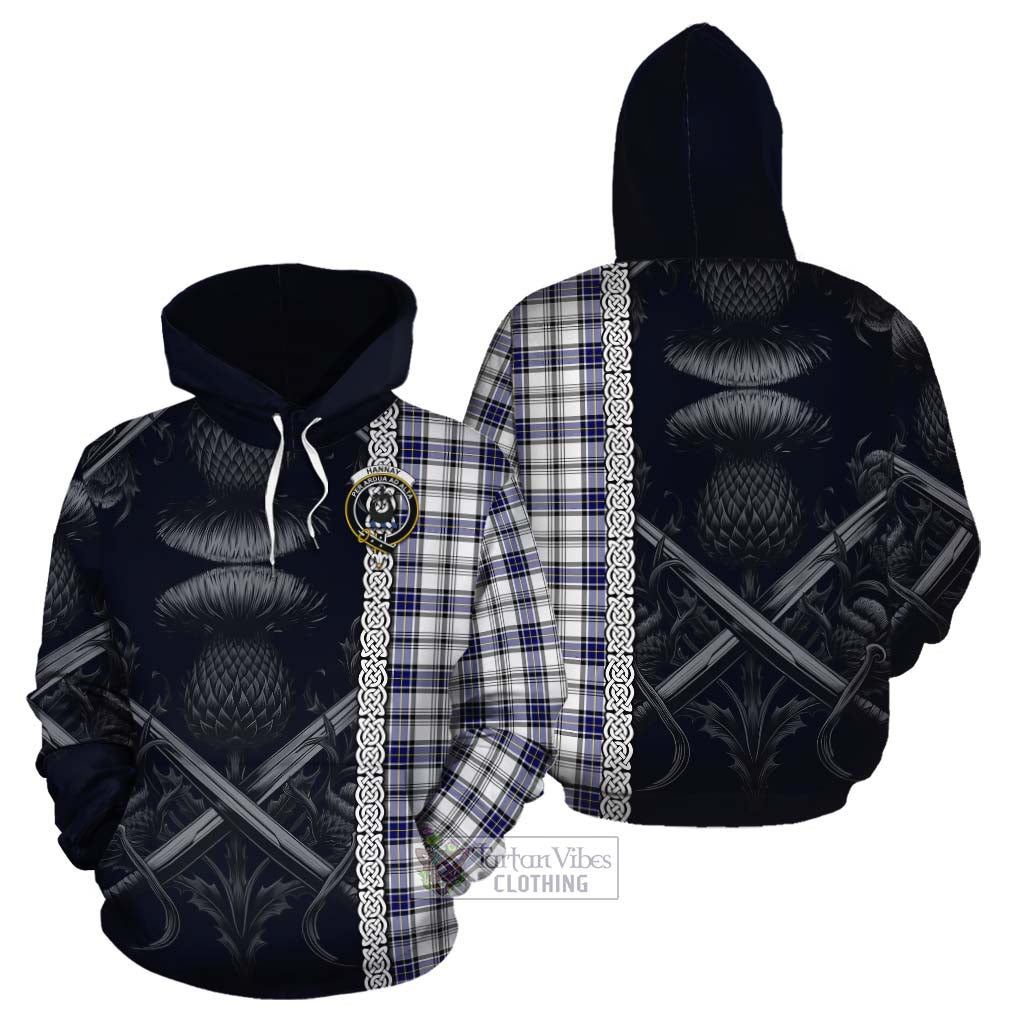 Tartan Vibes Clothing Hannay Tartan Cotton Hoodie with Family Crest Cross Sword Thistle Celtic Vibes