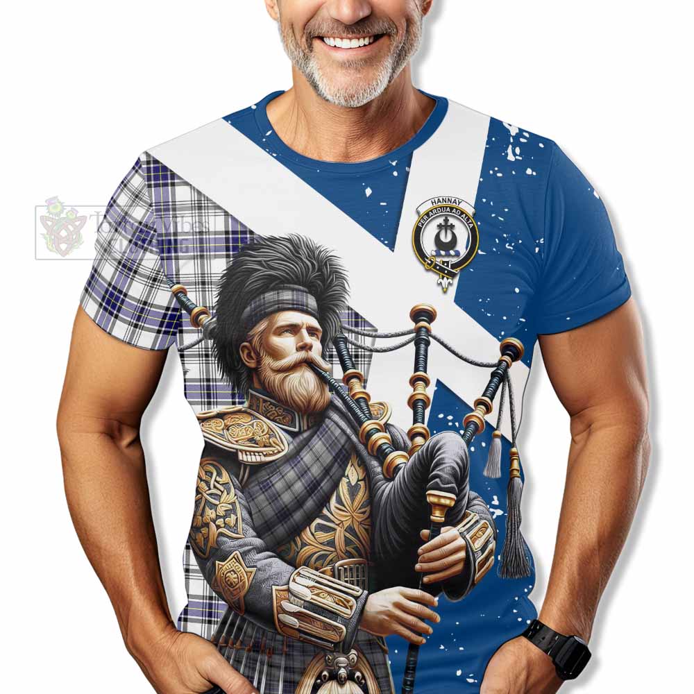 Tartan Vibes Clothing Hannay Tartan T-Shirt with Family Crest Scottish Bagpiper Vibes