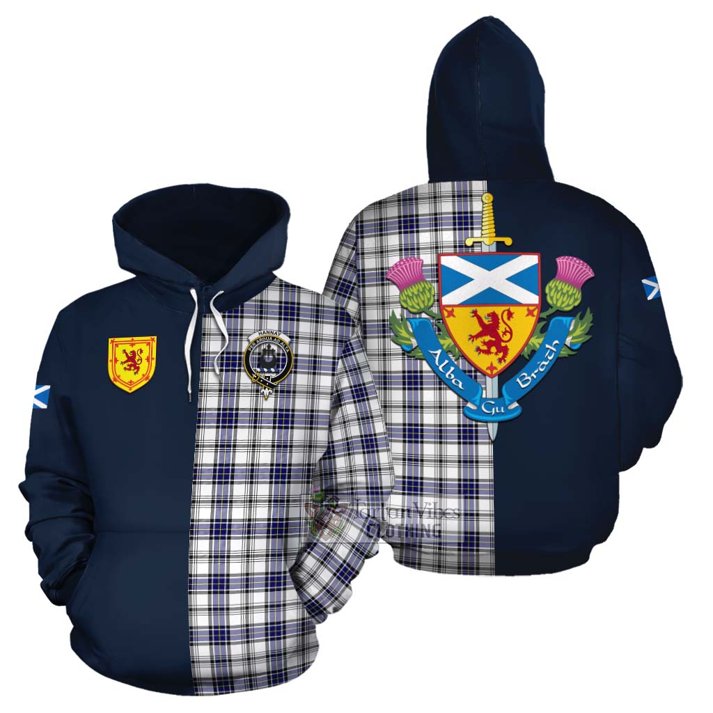 Tartan Vibes Clothing Hannay Tartan Cotton Hoodie Alba with Scottish Lion Royal Arm Half Style