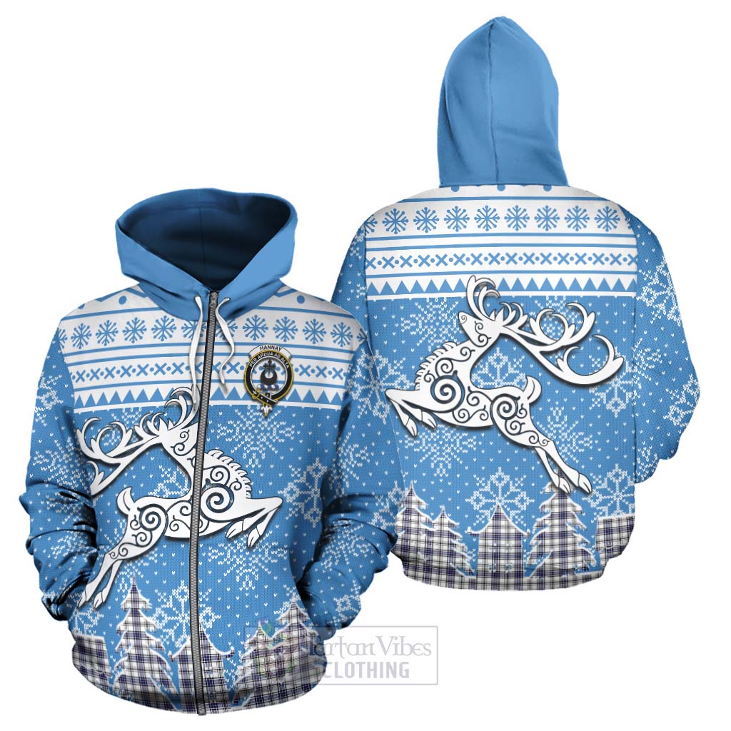 Tartan Vibes Clothing Hannay Clan Christmas Hoodie Celtic Reindeer Style