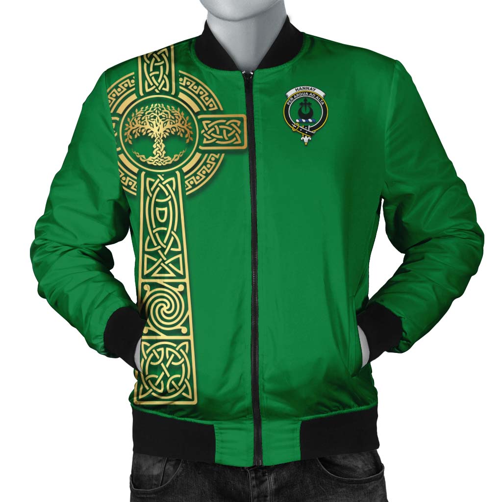 Hannay Clan Bomber Jacket with Golden Celtic Tree Of Life Unisex Irish Green - Tartanvibesclothing