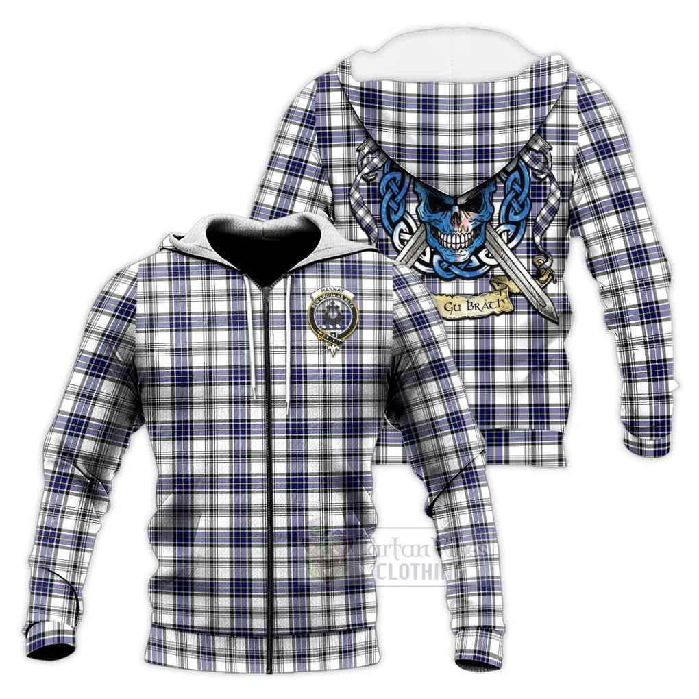 Tartan Vibes Clothing Hannay Tartan Knitted Hoodie with Family Crest Celtic Skull Style