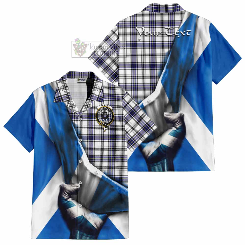 Tartan Vibes Clothing Hannay Tartan Short Sleeve Button Shirt with Family Crest Scotland Patriotic Style