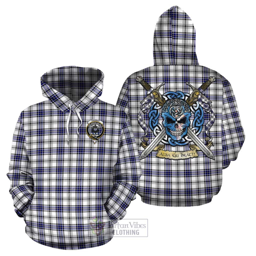 Tartan Vibes Clothing Hannay Tartan Cotton Hoodie with Family Crest Celtic Skull Style