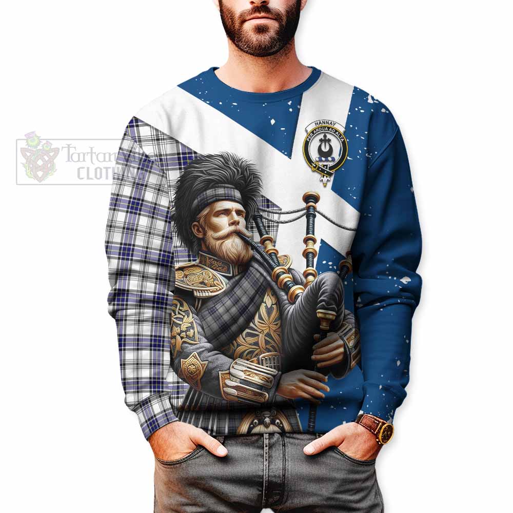 Tartan Vibes Clothing Hannay Tartan Sweatshirt with Family Crest Scottish Bagpiper Vibes