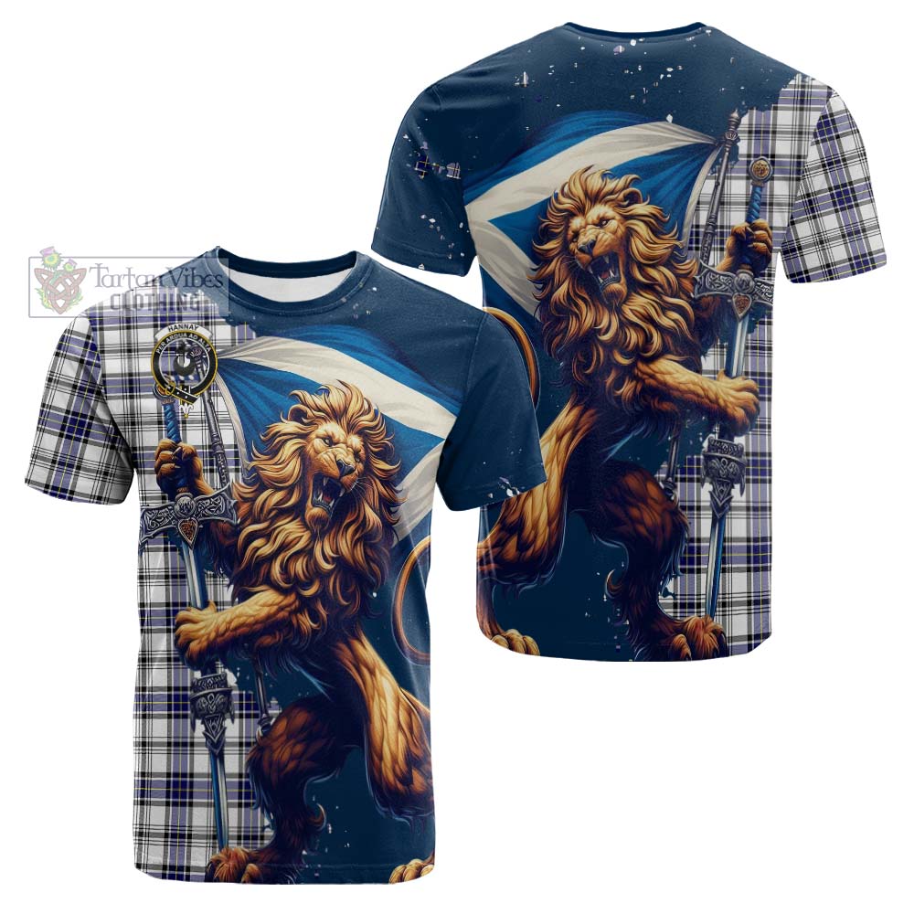 Tartan Vibes Clothing Hannay Tartan Family Crest Cotton T-shirt with Scottish Majestic Lion