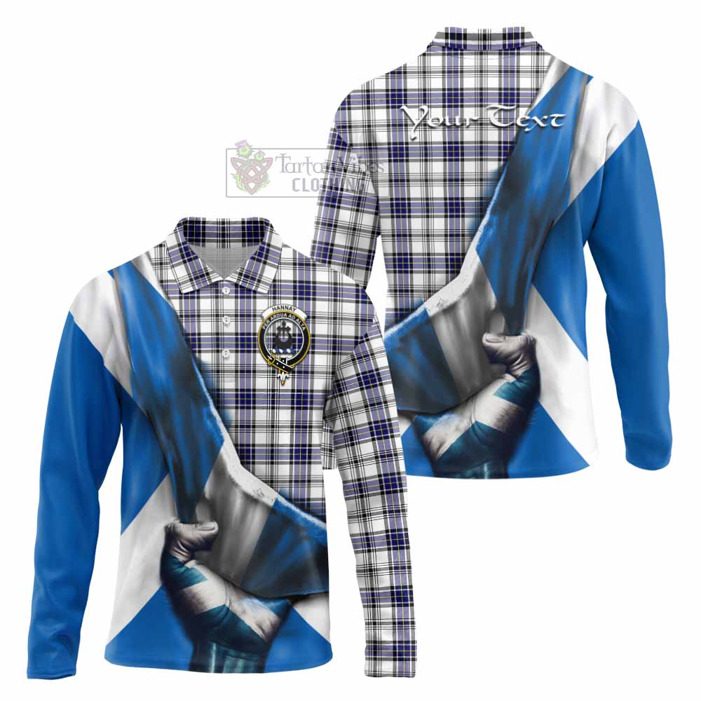 Tartan Vibes Clothing Hannay Tartan Long Sleeve Polo Shirt with Family Crest Scotland Patriotic Style