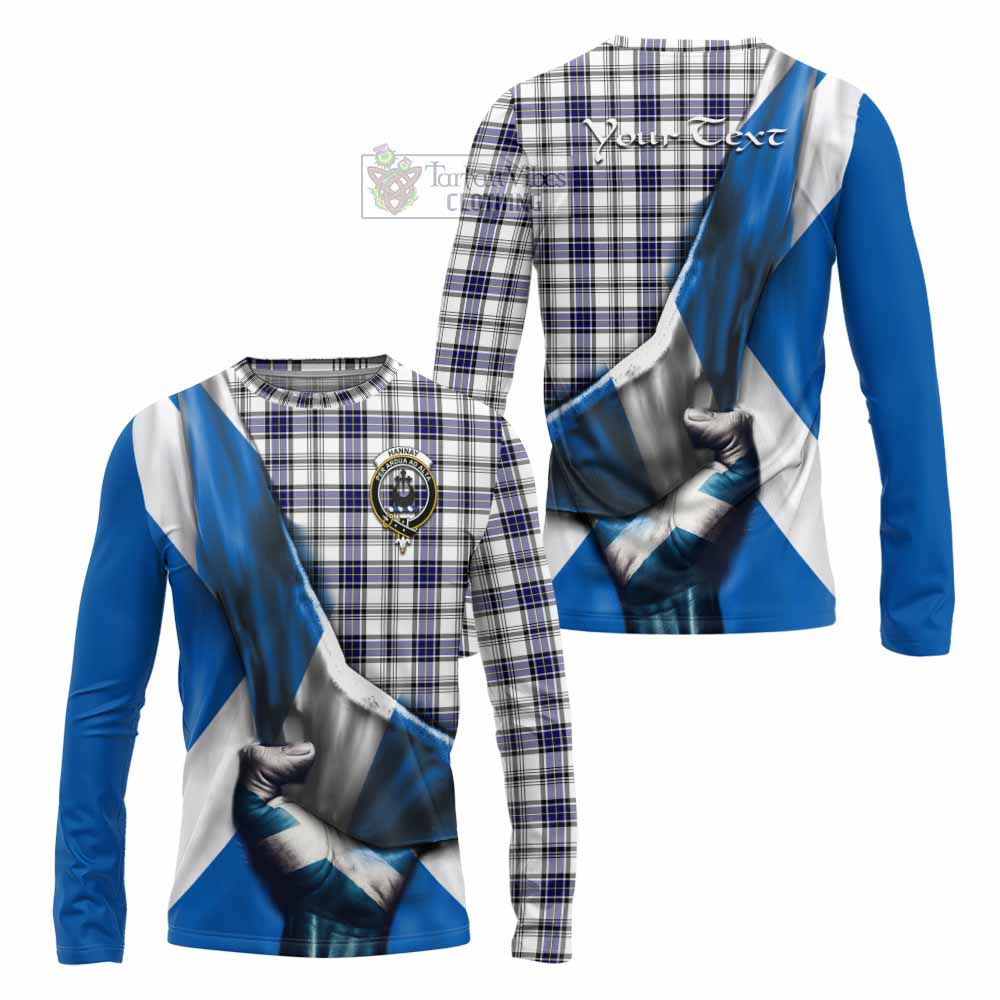 Tartan Vibes Clothing Hannay Tartan Long Sleeve T-Shirt with Family Crest Scotland Patriotic Style