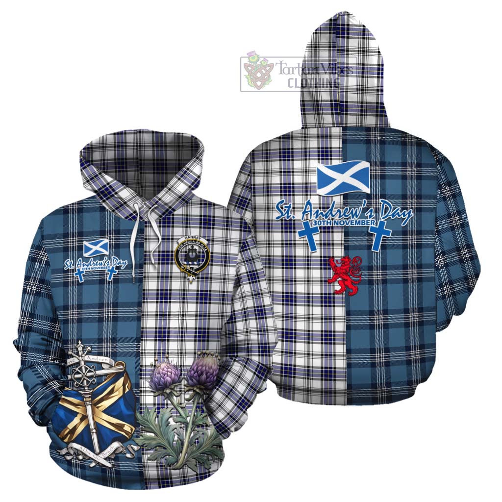 Tartan Vibes Clothing Hannay Tartan Cotton Hoodie Happy St. Andrew's Day Half Tartan Style