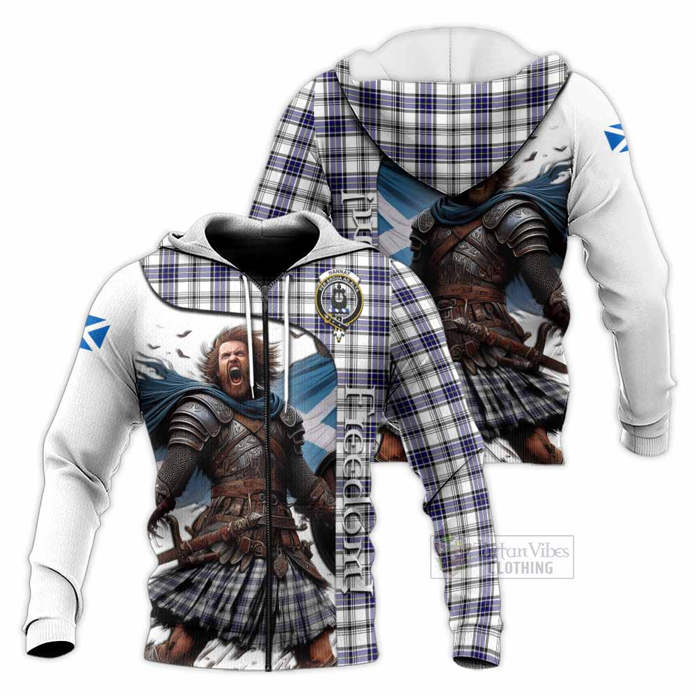 Tartan Vibes Clothing Hannay Crest Tartan Knitted Hoodie Inspired by the Freedom of Scottish Warrior