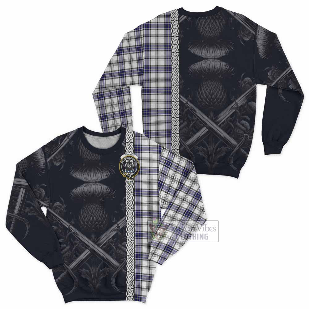 Tartan Vibes Clothing Hannay Tartan Sweatshirt with Family Crest Cross Sword Thistle Celtic Vibes