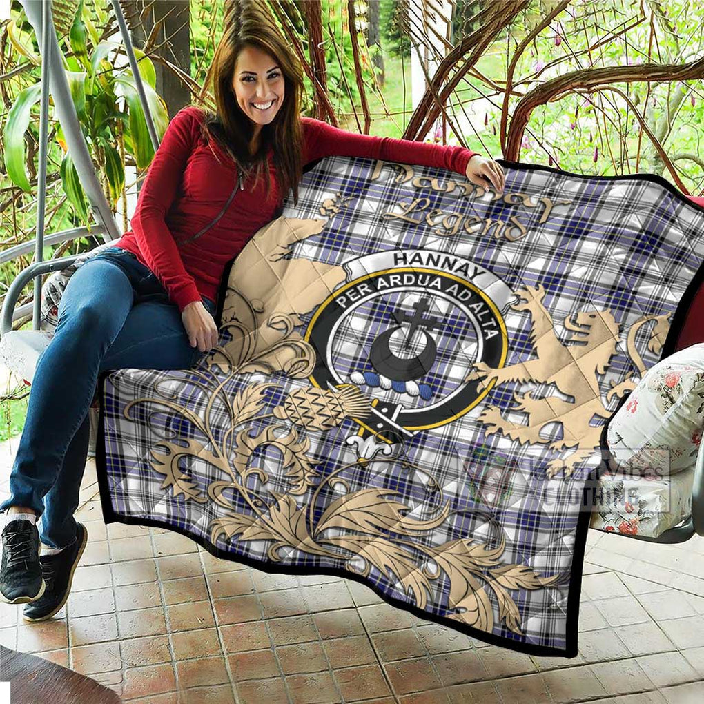 Tartan Vibes Clothing Hannay Tartan Quilt with Family Crest and Scottish Symbol Style