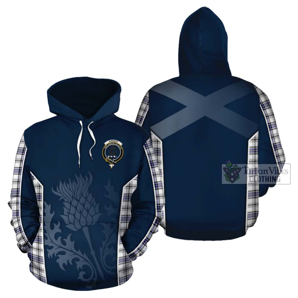 Tartan Vibes Clothing Hannay Tartan Cotton Hoodie with Family Crest and Scottish Thistle Vibes Sport Style