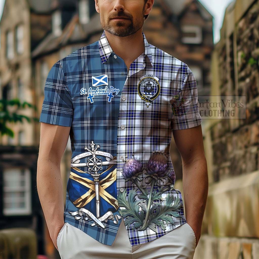 Tartan Vibes Clothing Hannay Tartan Short Sleeve Button Shirt Happy St. Andrew's Day Half Tartan Style