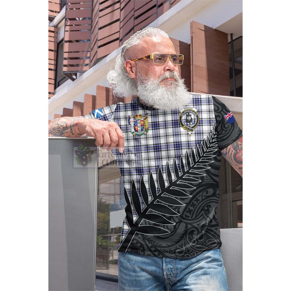 Tartan Vibes Clothing Hannay Crest Tartan Cotton T-shirt with New Zealand Silver Fern Half Style