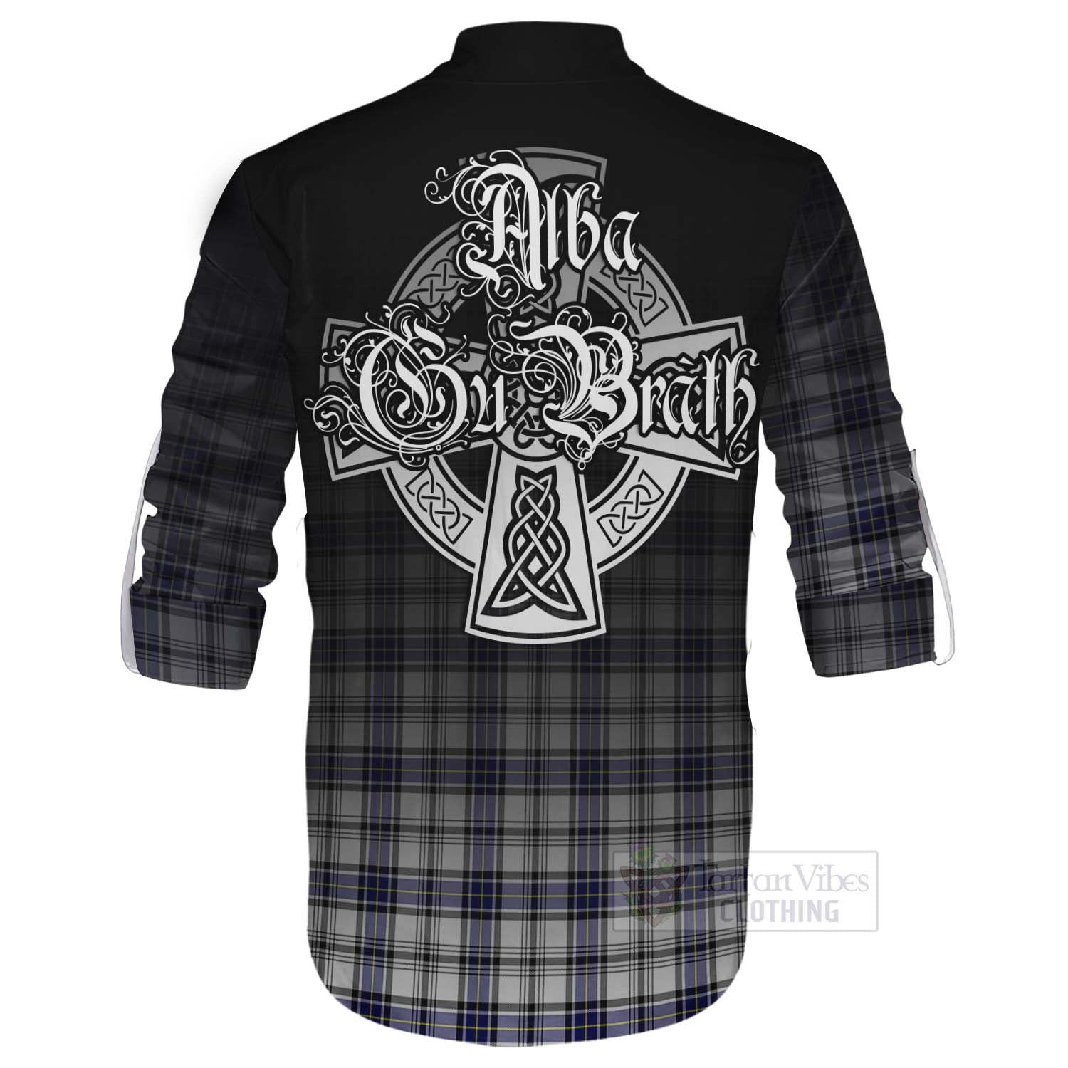 Tartan Vibes Clothing Hannay Tartan Ghillie Kilt Shirt Featuring Alba Gu Brath Family Crest Celtic Inspired