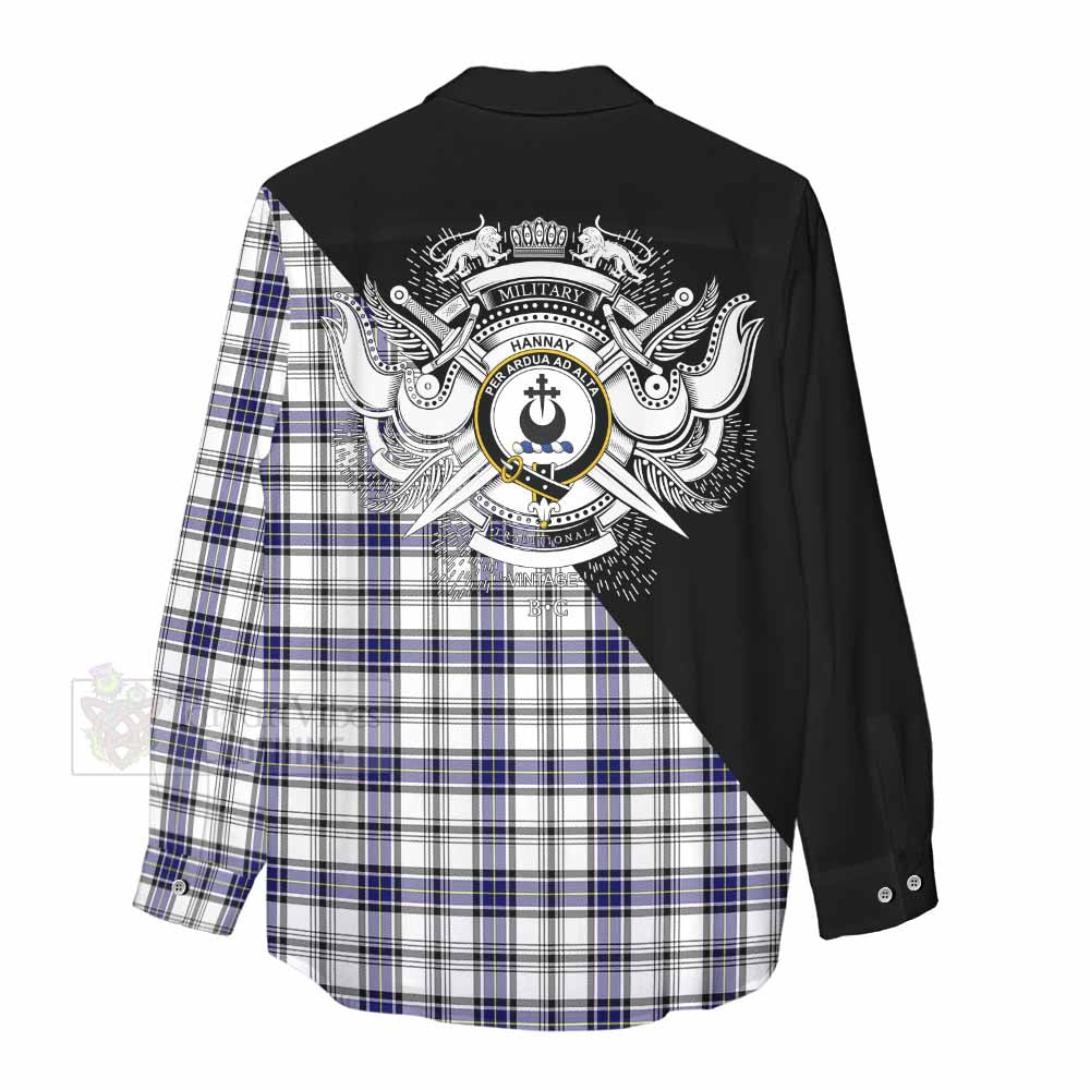 Tartan Vibes Clothing Hannay Tartan Women's Casual Shirt with Family Crest and Military Logo Style