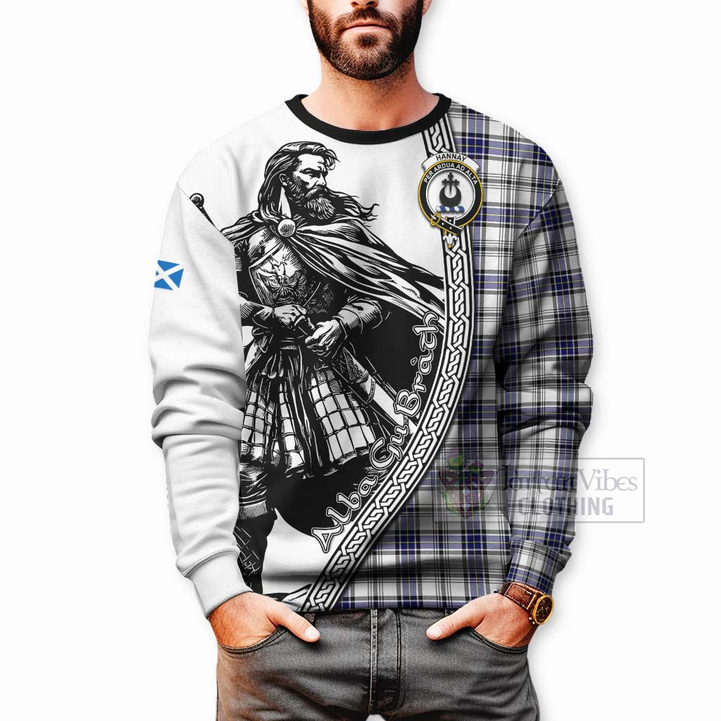 Tartan Vibes Clothing Hannay Tartan Clan Crest Sweatshirt with Highlander Warrior Celtic Style