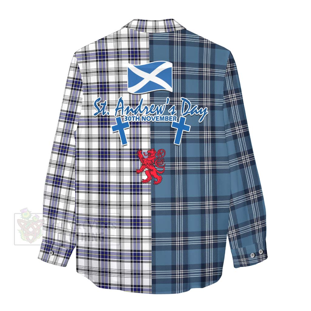 Tartan Vibes Clothing Hannay Tartan Women's Casual Shirt Happy St. Andrew's Day Half Tartan Style