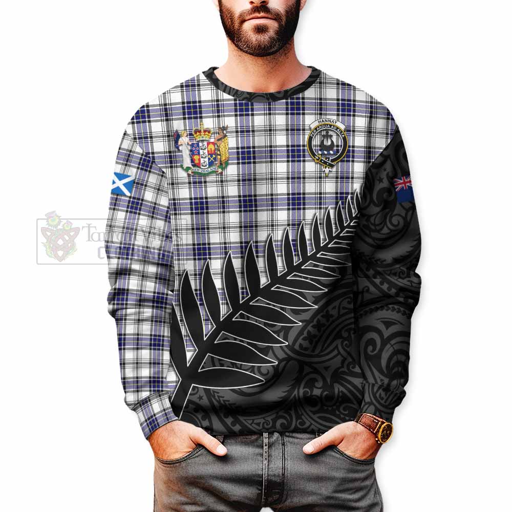 Tartan Vibes Clothing Hannay Crest Tartan Sweatshirt with New Zealand Silver Fern Half Style