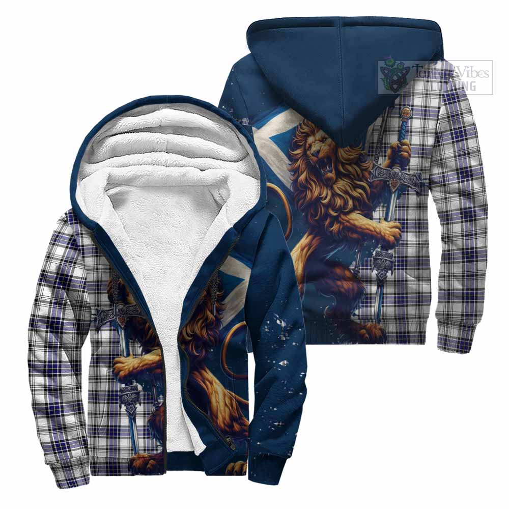 Tartan Vibes Clothing Hannay Tartan Family Crest Sherpa Hoodie with Scottish Majestic Lion