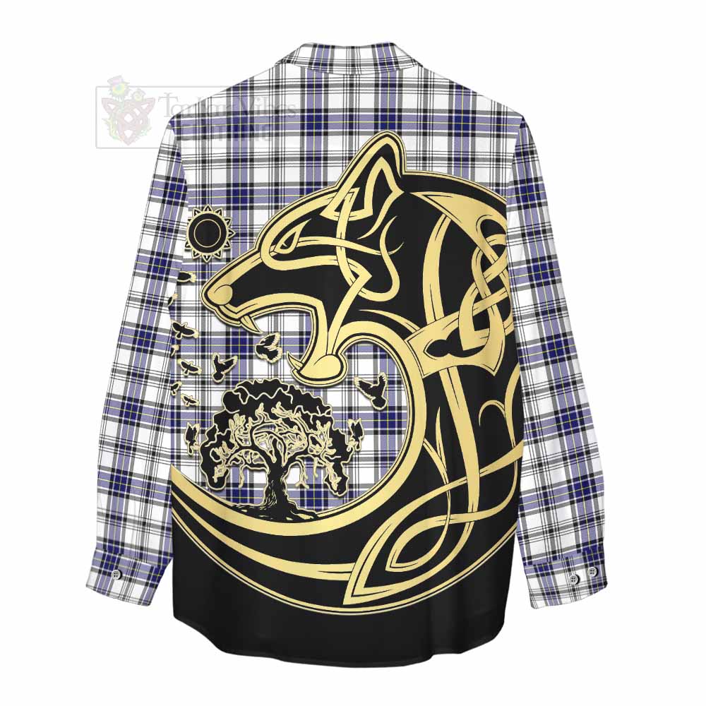 Tartan Vibes Clothing Hannay Tartan Women's Casual Shirt with Family Crest Celtic Wolf Style